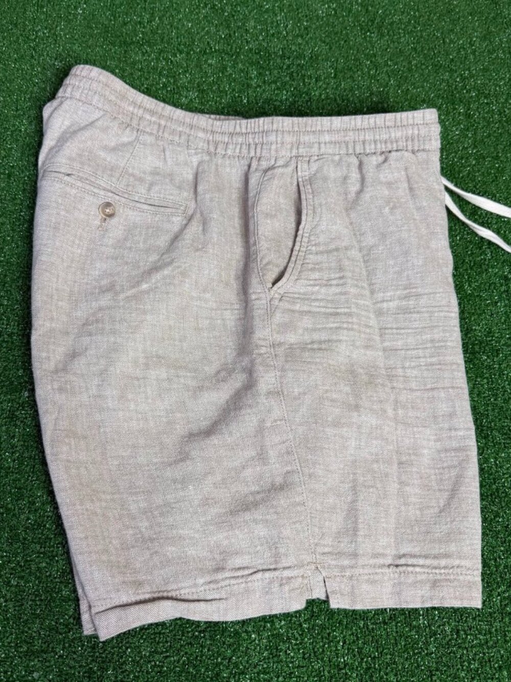 Express Men's Linen-blend Drawstring Elastic Waist Beige Bermuda Shorts Size L